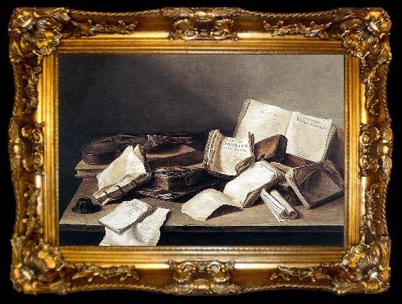 framed  Jan Davidz de Heem Still life with books and a violin, ta009-2